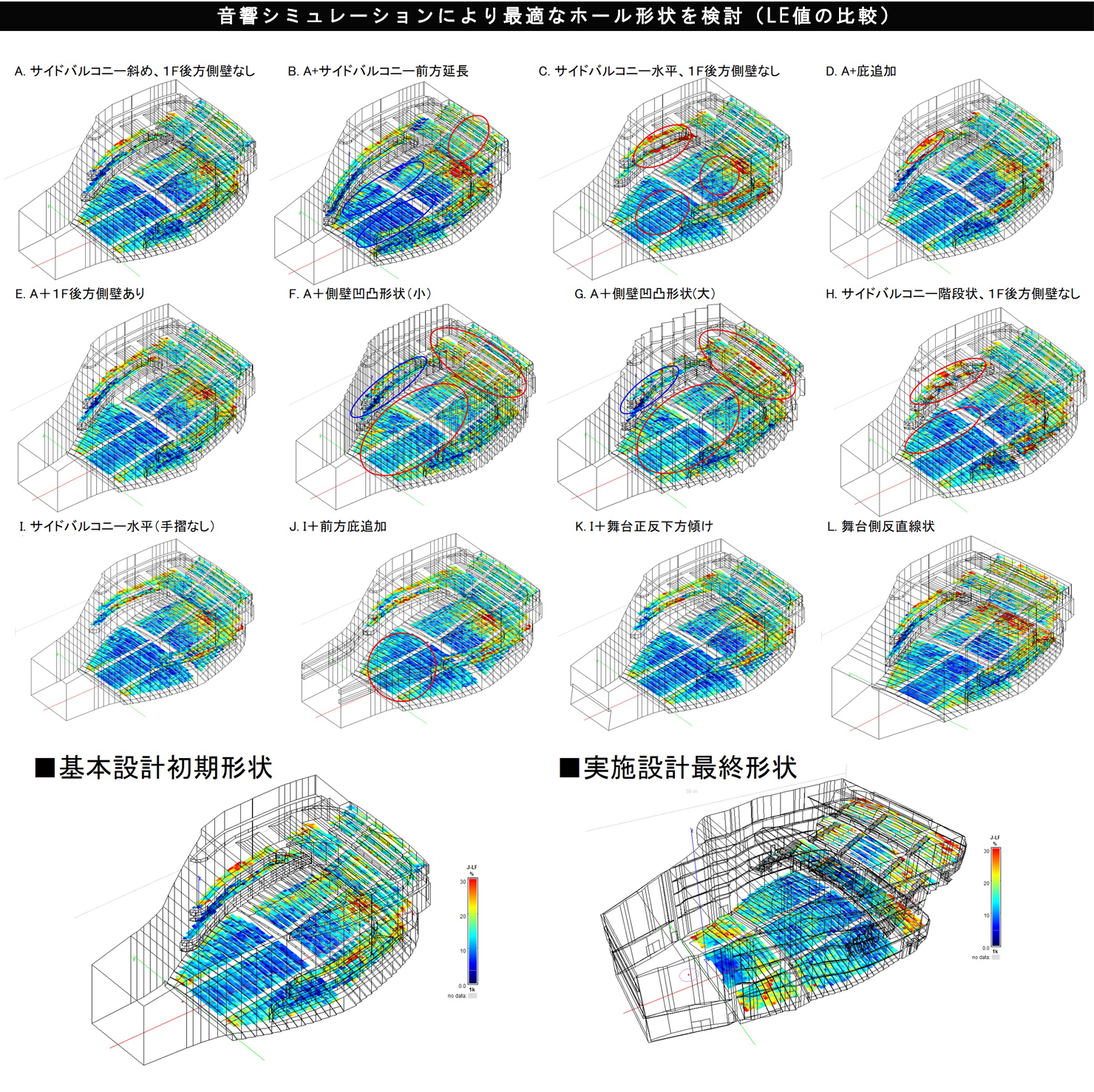 音響シュミレーションにより最適なホール形状を検討